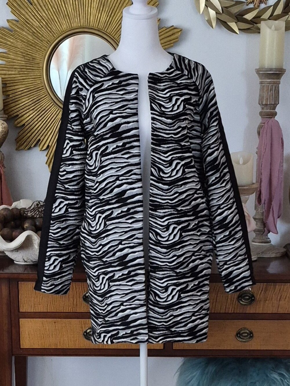 Minus Anthropologie Zebra-Print Open Front Coat - Black & White